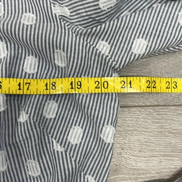 LOFT Blue White Striped Dot Flutter Sleeve Wrap Blouse LP - Picture 6 of 12